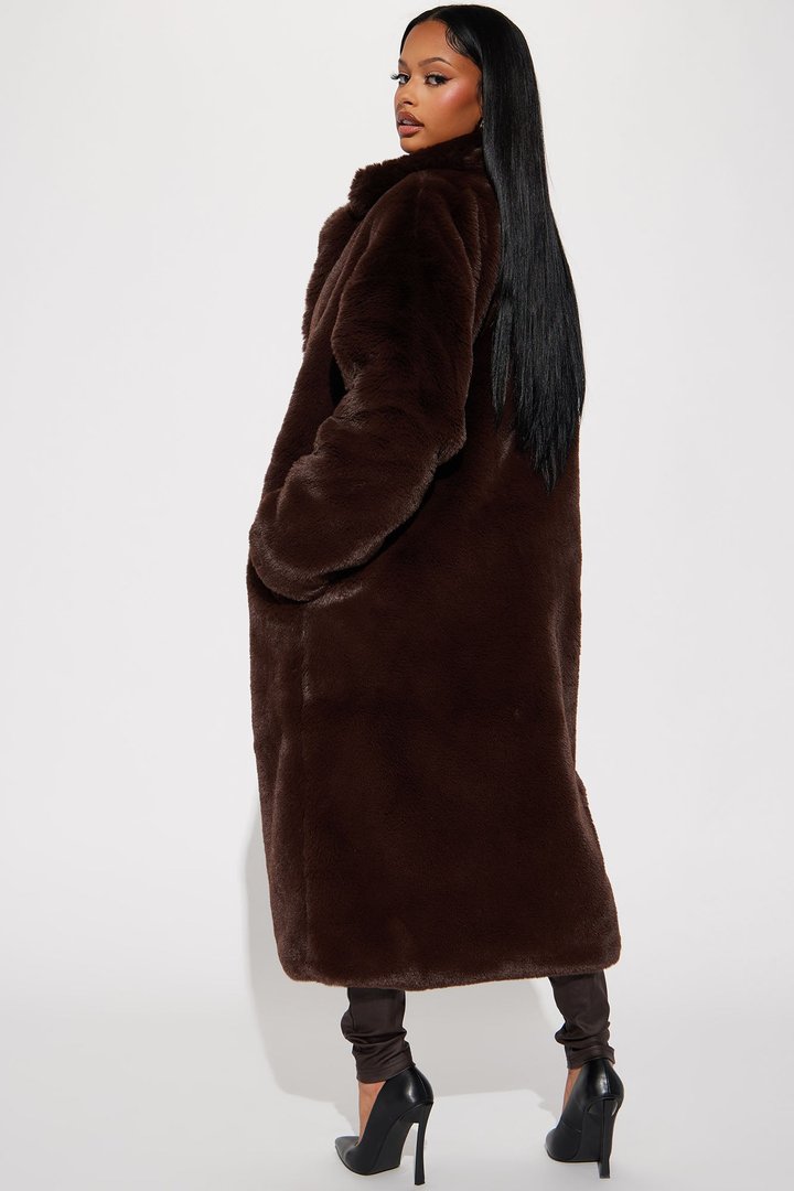 Night Of Fun Faux Fur Coat - Chocolate