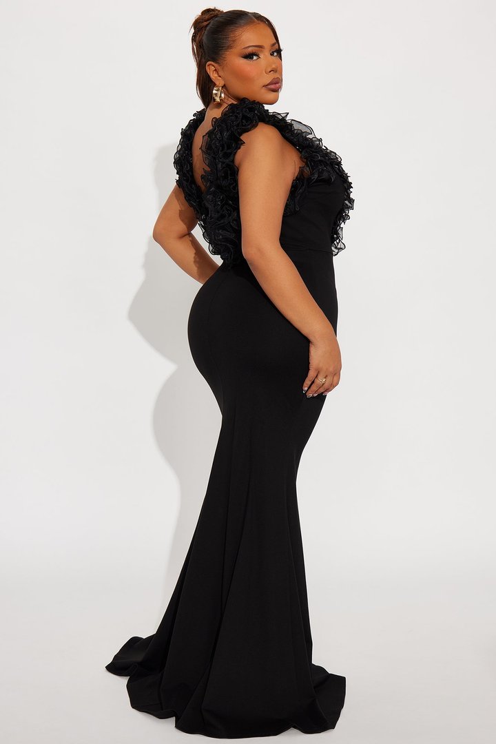 Like To Show Ruffle Maxi Gown - Black