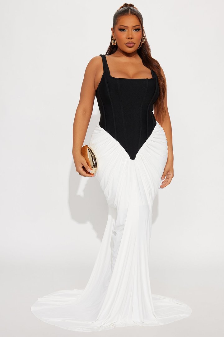 Sterling Draped Gown - Black/White