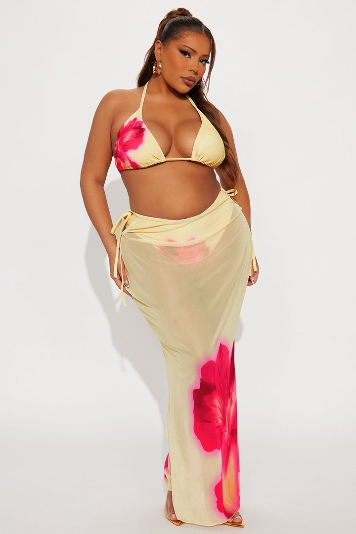 Kiana Flower Triangle 3 Piece Bikini & Maxi Skirt Set - Yellow/combo
