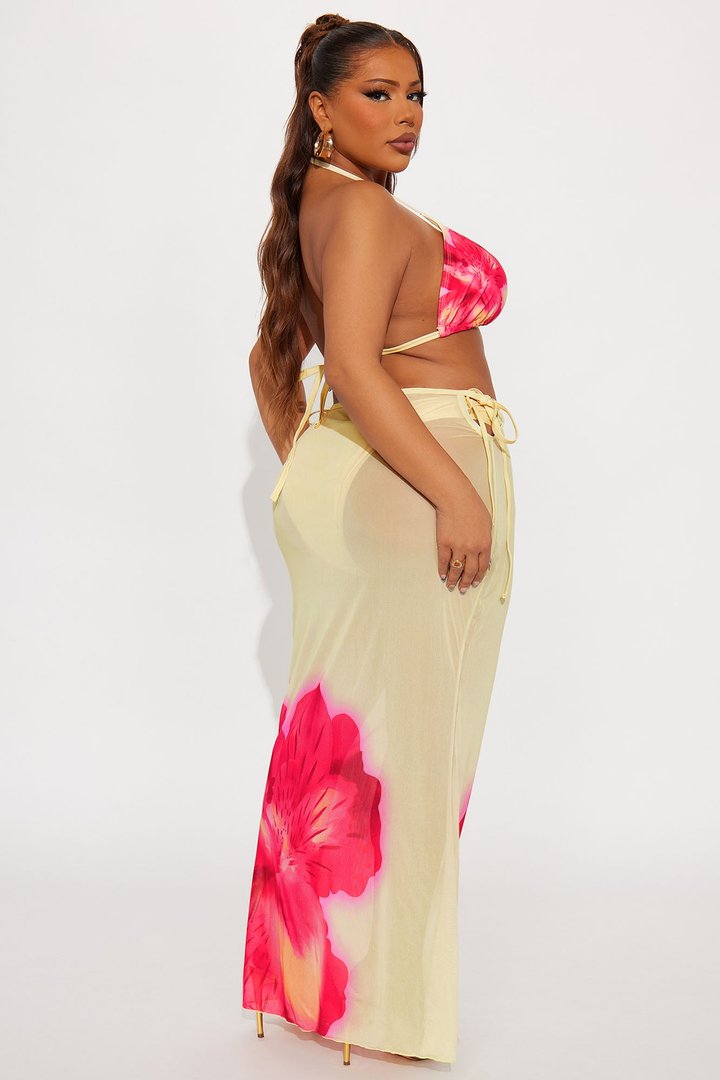 Kiana Flower Triangle 3 Piece Bikini & Maxi Skirt Set - Yellow/combo