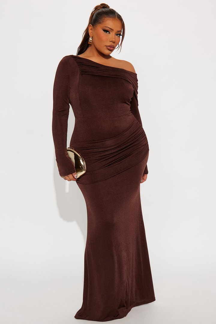 Talk Much Draped Maxi Dress - Brown