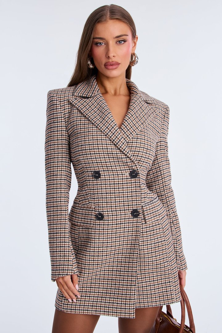 Heidi Houndstooth Blazer Mini Dress - Brown Combo