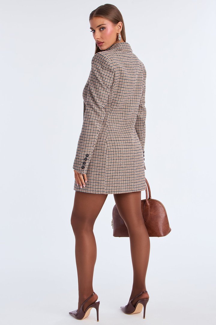 Heidi Houndstooth Blazer Mini Dress - Brown Combo