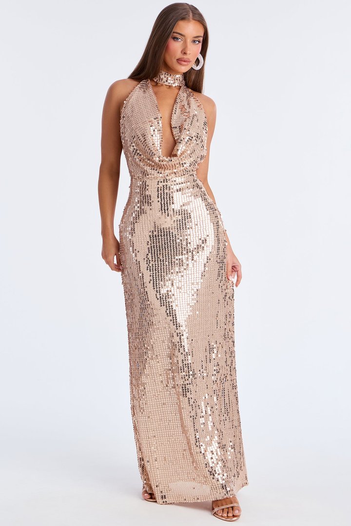 Maya Sequin Maxi Gown - Gold