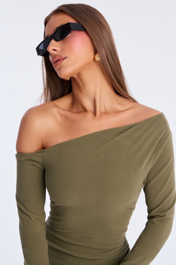 In The Moment Ribbed Mini Dress - Olive
