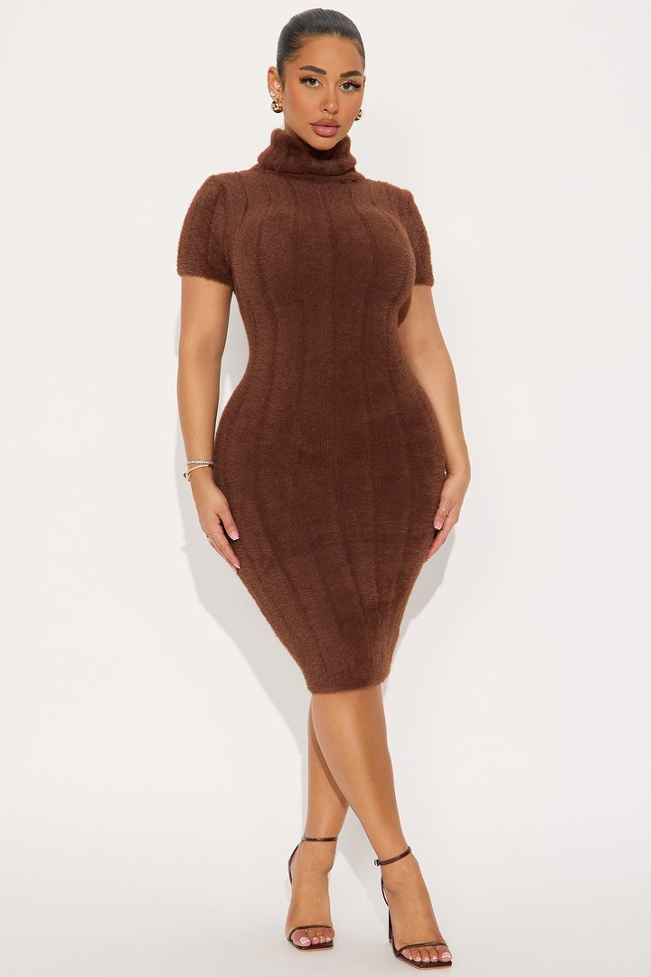Let's Get Cozy Sweater Midi Dress - Chocolate