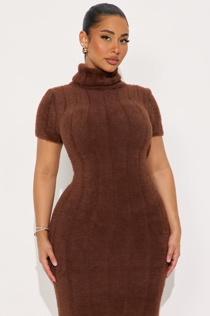 Let's Get Cozy Sweater Midi Dress - Chocolate