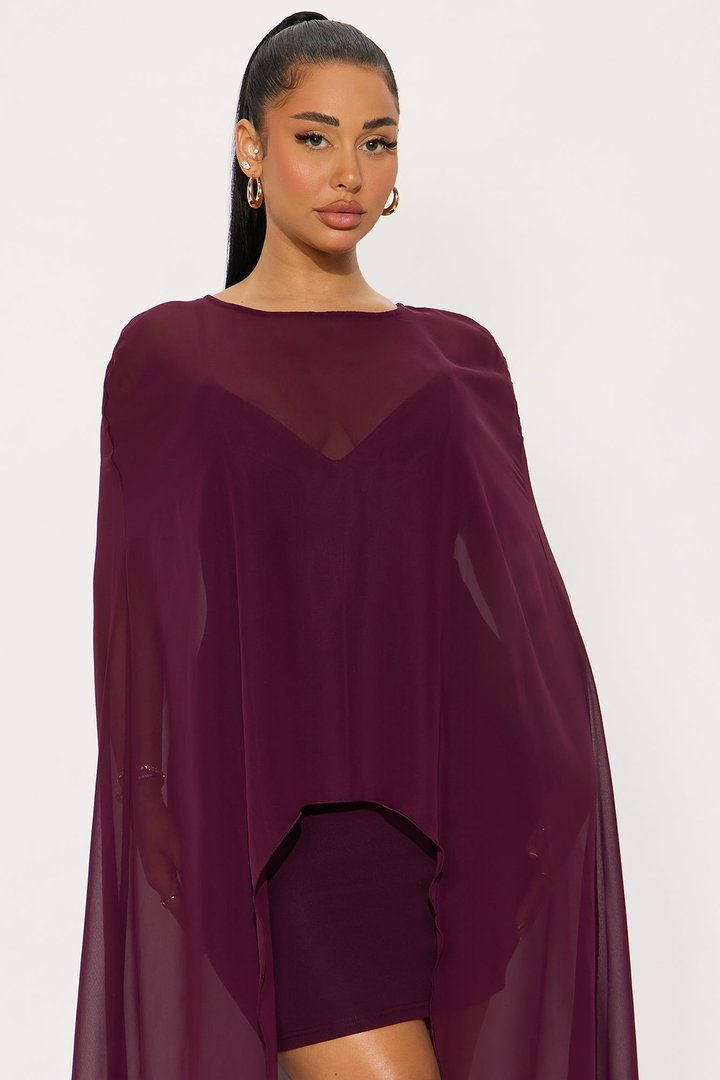 Carly Cape Mini Dress - Wine