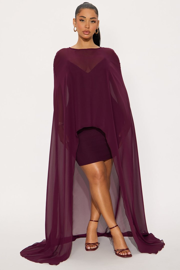 Carly Cape Mini Dress - Wine
