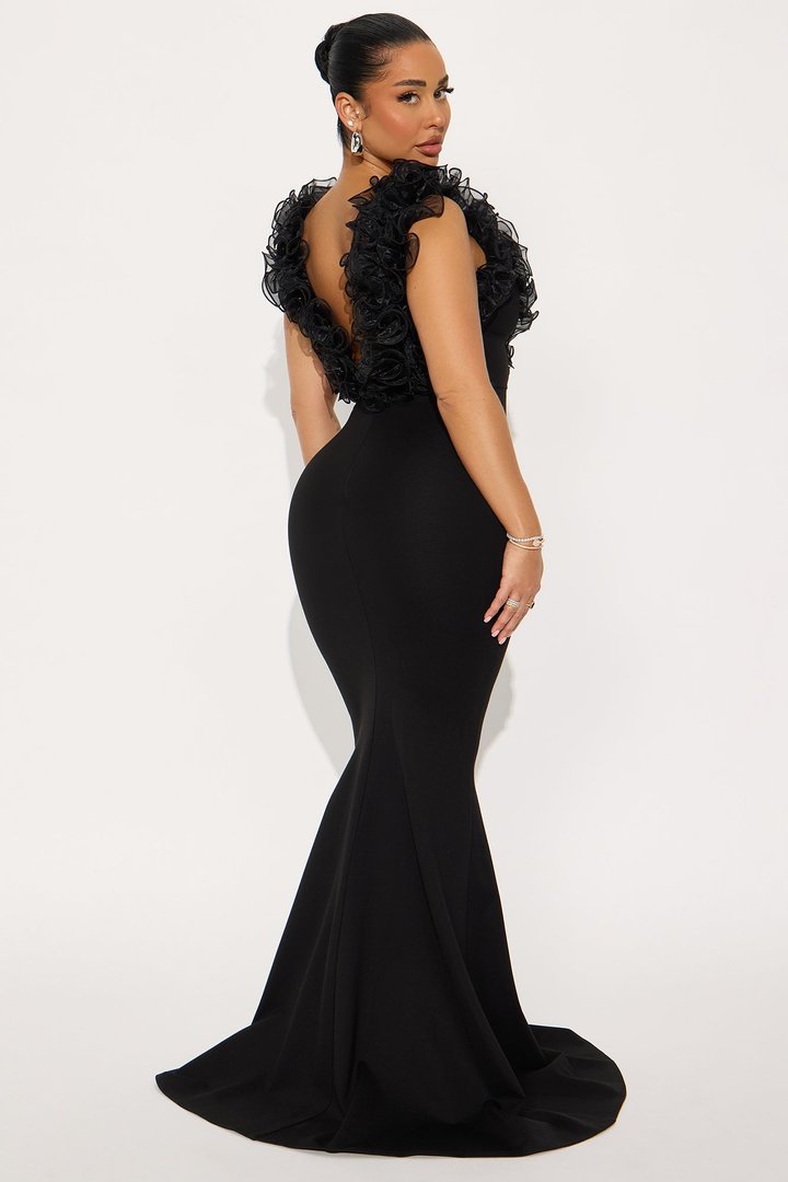 Like To Show Ruffle Maxi Gown - Black