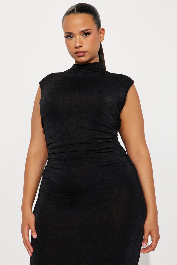 Ella Mock Neck Maxi Dress - Black