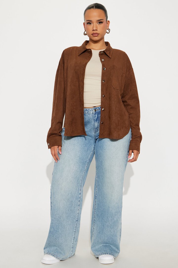 Sweet Tea Faux Suede Shirt - Brown