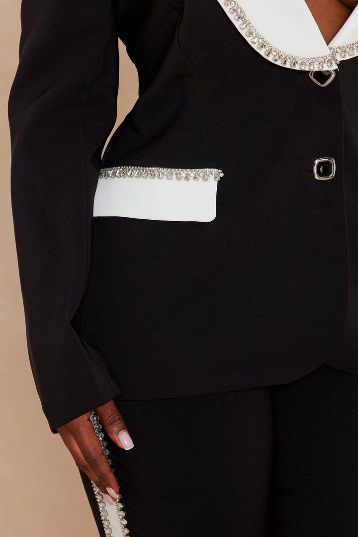 Riannon Rhinestone Embellished Blazer - Black/White