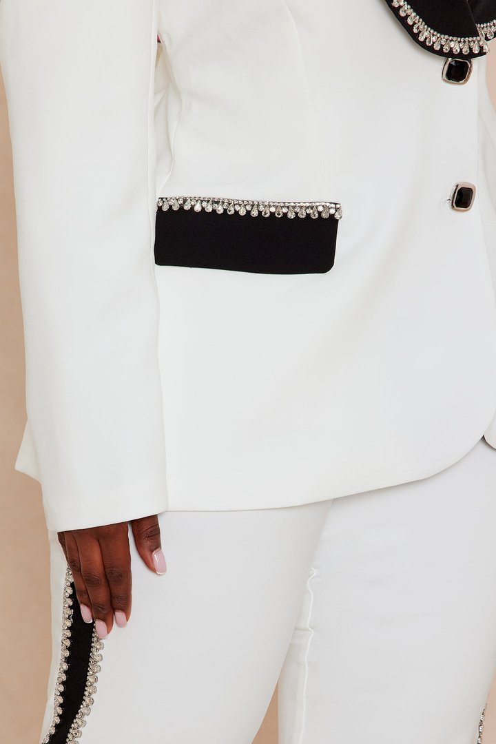 Riannon Rhinestone Embellished Blazer - White/Black