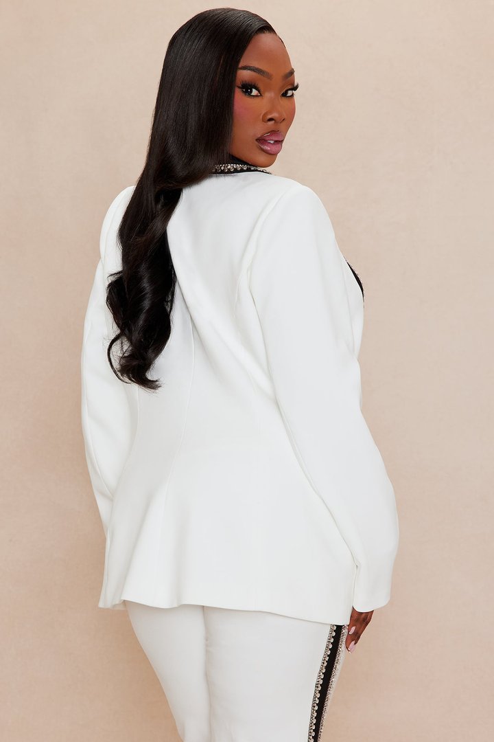 Riannon Rhinestone Embellished Blazer - White/Black