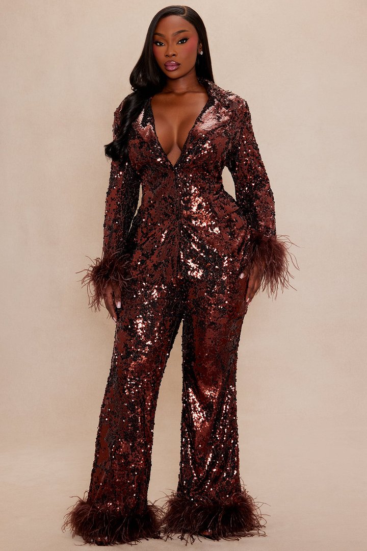 Dania Sequin Feather Pant - Bronze