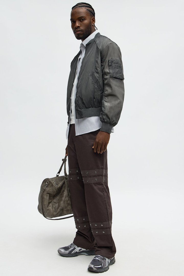 Oversized Paneled Phantom Bomber Jacket - Charcoal