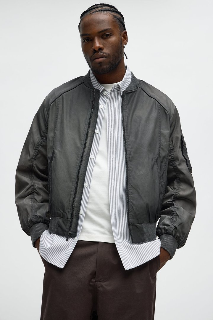 Oversized Paneled Phantom Bomber Jacket - Charcoal