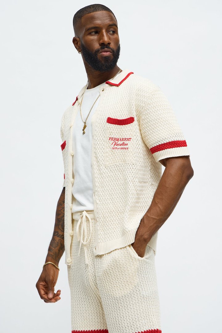 Relaxed Fit Margarita Button Up Shirt - Red/White