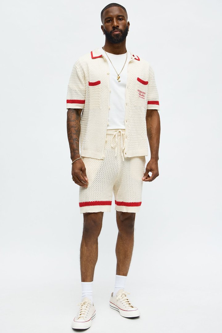 Relaxed Margarita Knit Shorts - Red/White