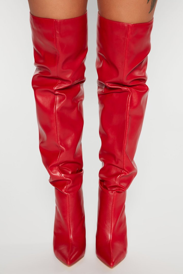 Stay In Touch Over The Knee Boots - Red