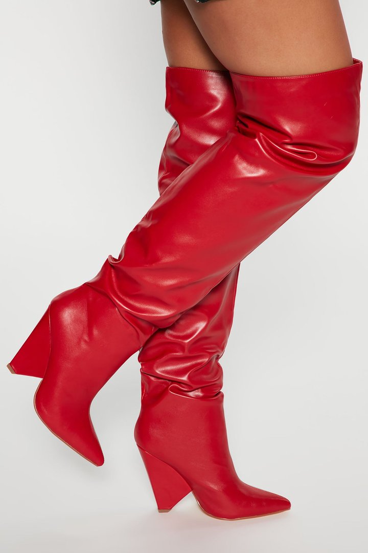 Stay In Touch Over The Knee Boots - Red