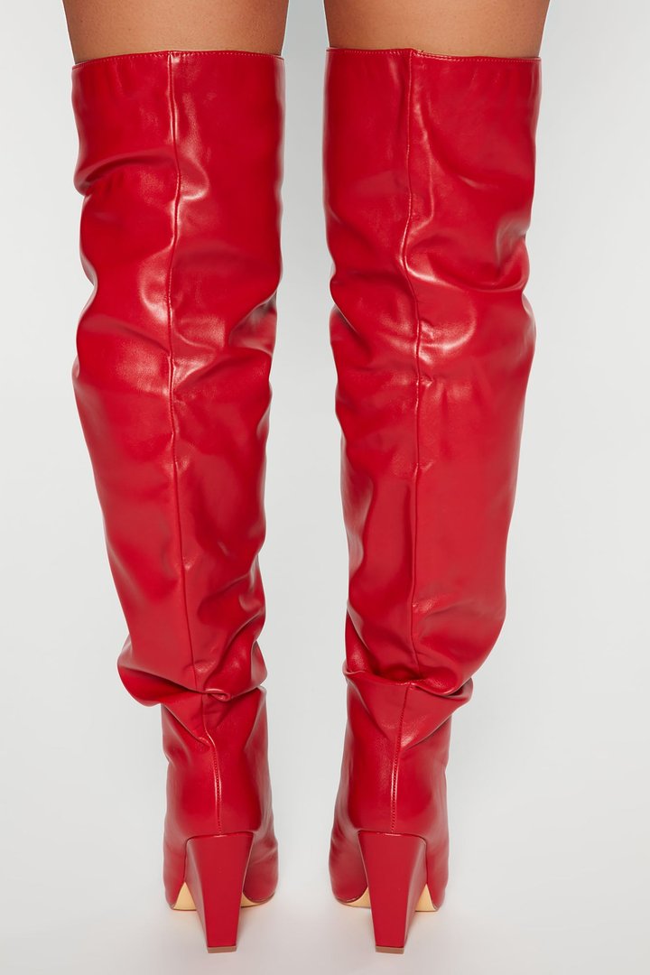 Stay In Touch Over The Knee Boots - Red