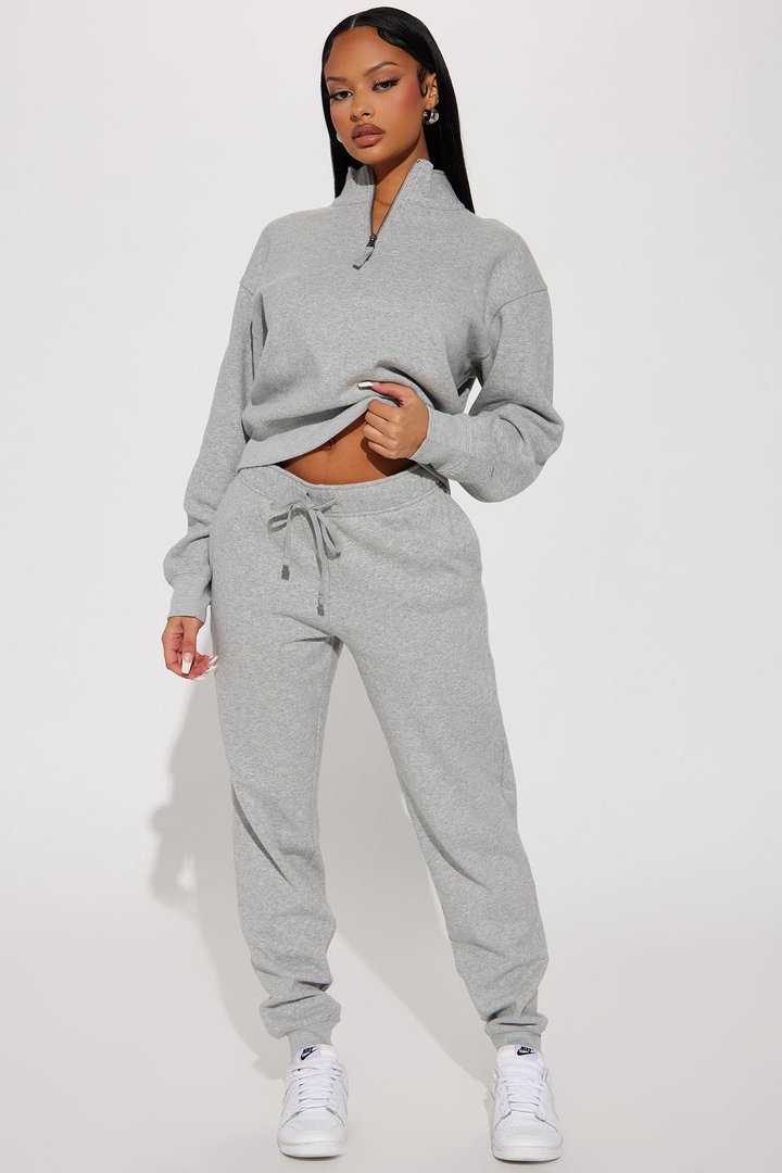 On My Own Half Zip Sweatsuit - Heather Grey