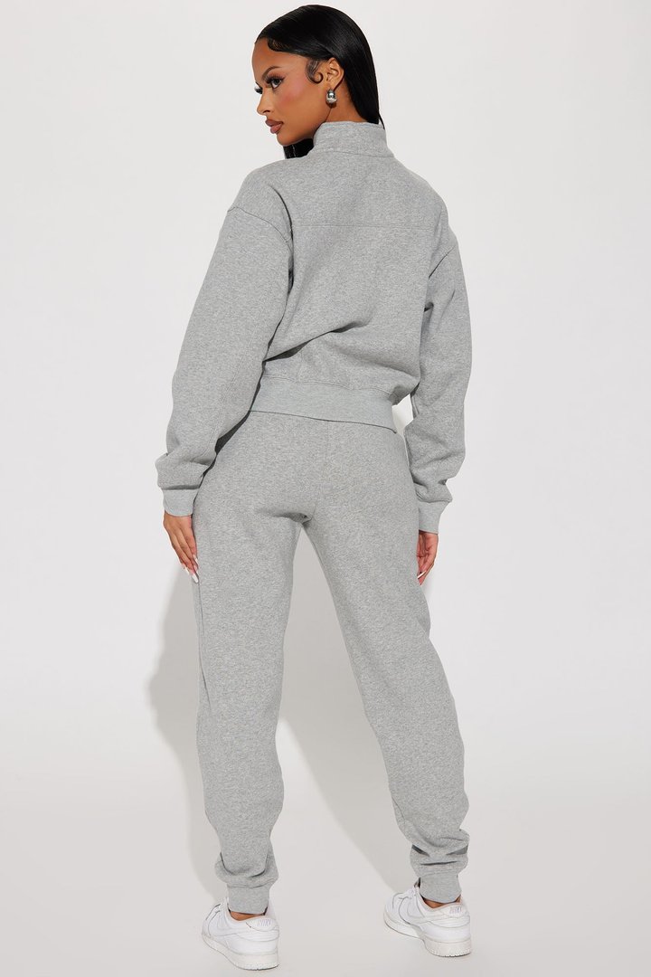 On My Own Half Zip Sweatsuit - Heather Grey