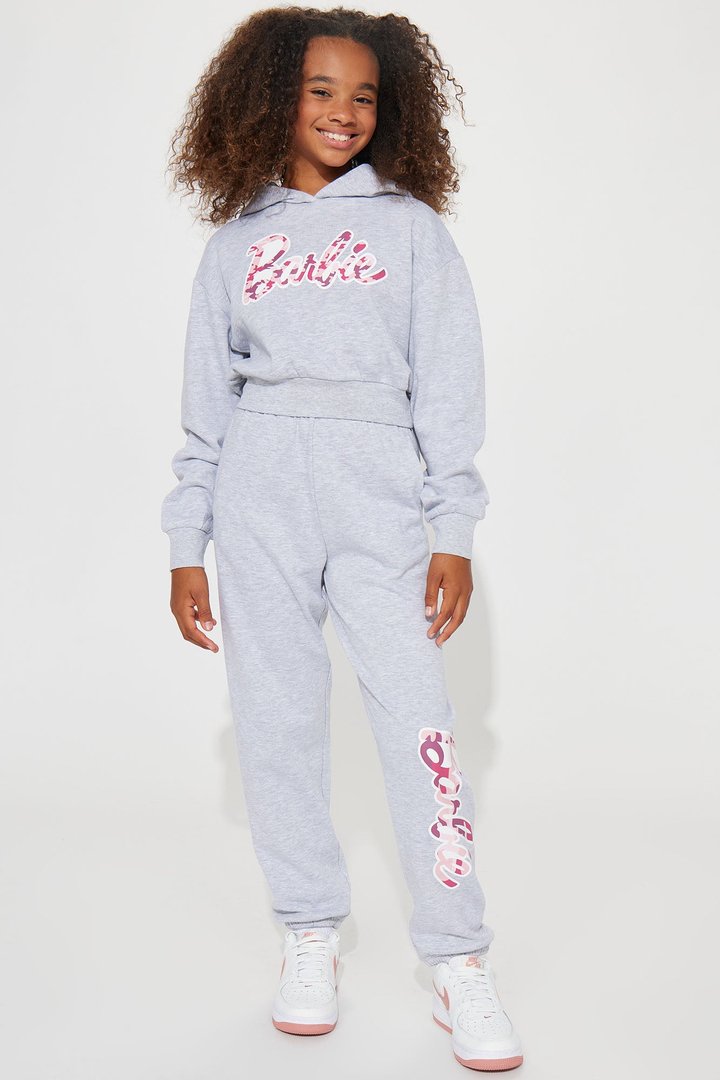 Mini Barbie Girl Fleece Jogger Set - Heather Grey