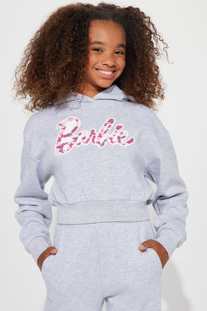 Mini Barbie Girl Fleece Jogger Set - Heather Grey