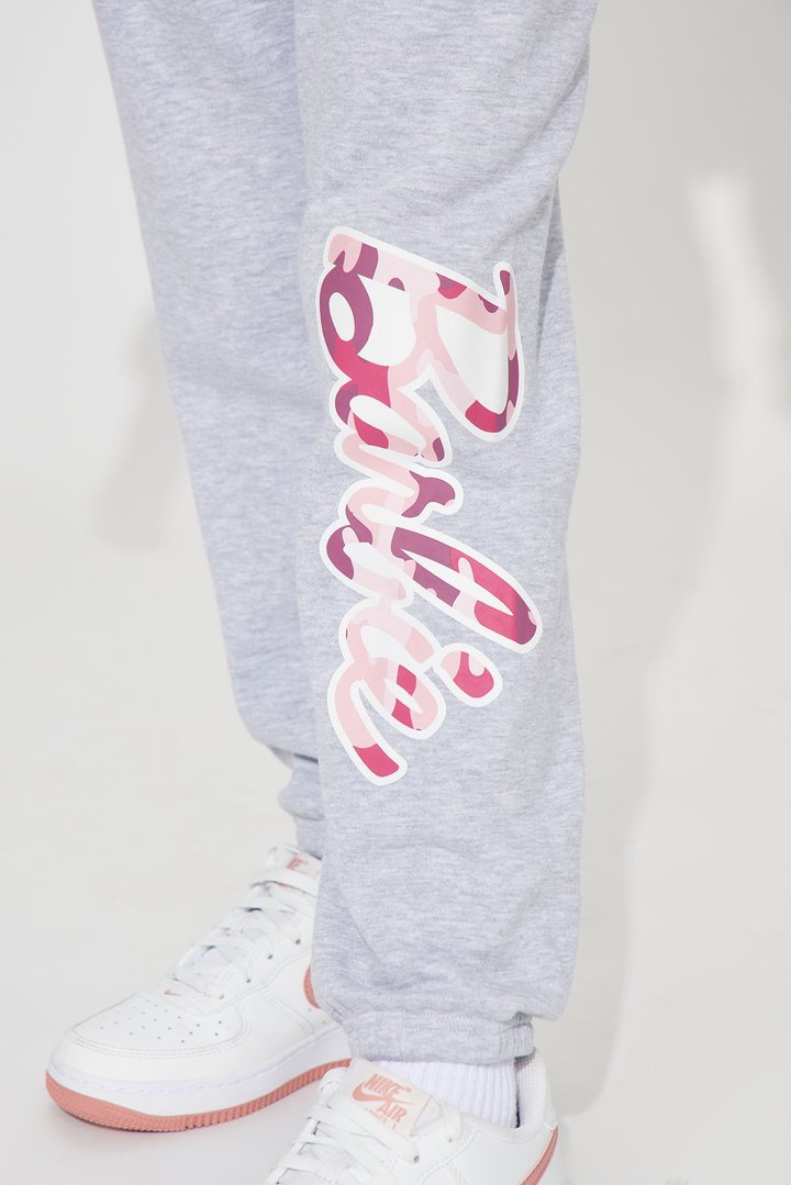 Mini Barbie Girl Fleece Jogger Set - Heather Grey
