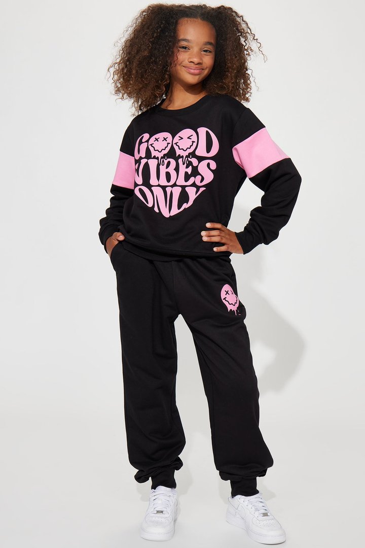 Mini Good Vibes Only French Terry Jogger Set - Black
