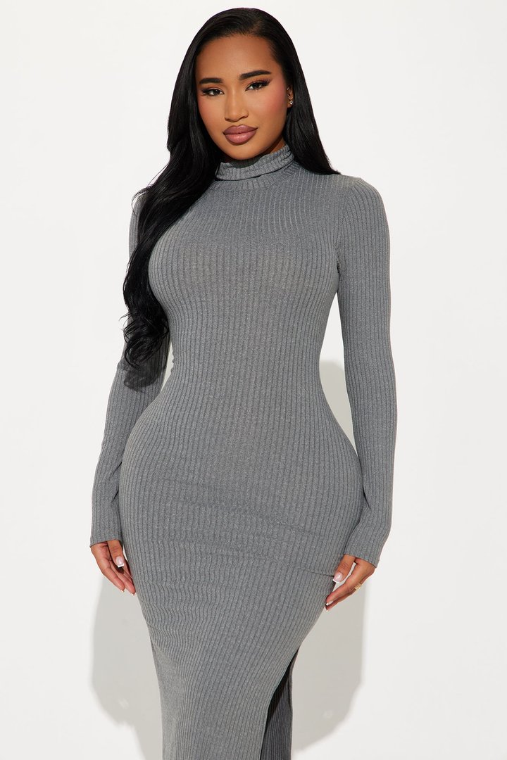 Monique Ribbed Maxi Dress - Heather Grey