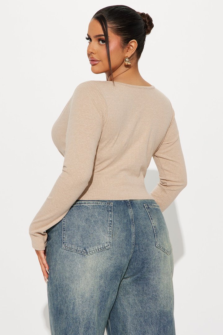 Katrina Long Sleeve Crop Top - Taupe