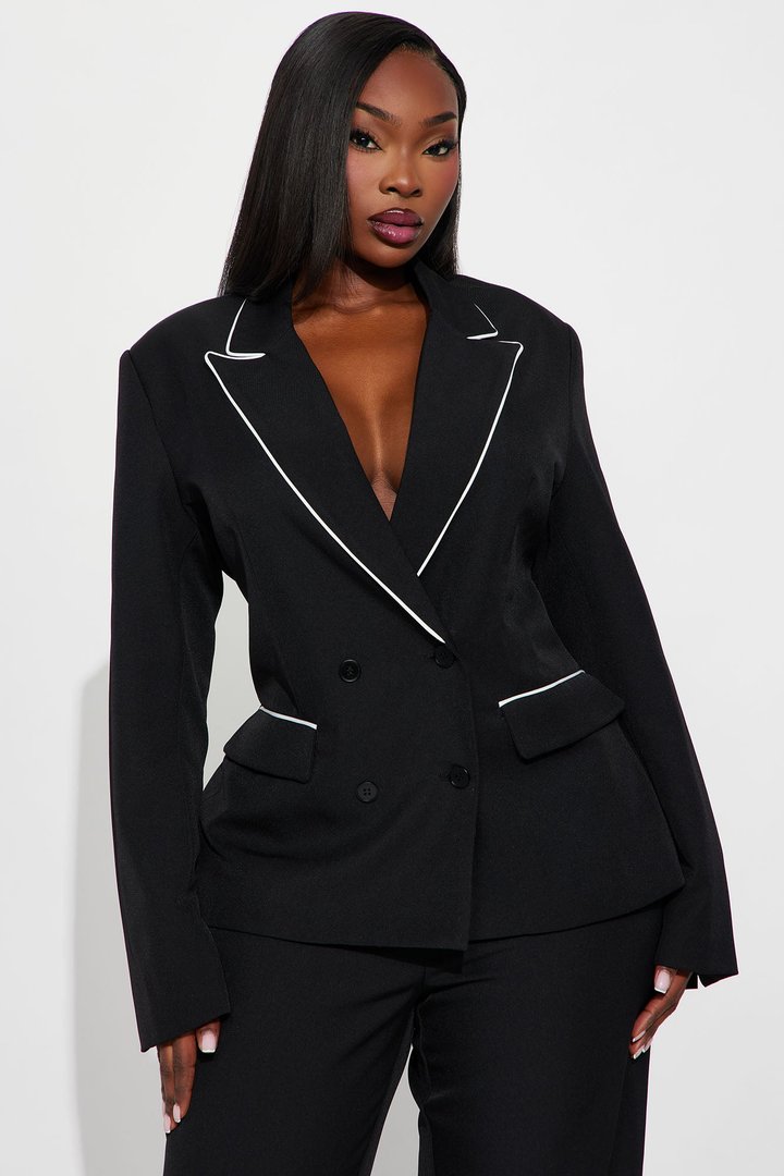 Simply Elegant Contrast Trim Blazer - Black/White