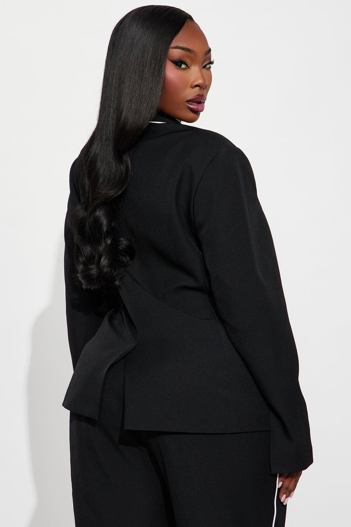 Simply Elegant Contrast Trim Blazer - Black/White