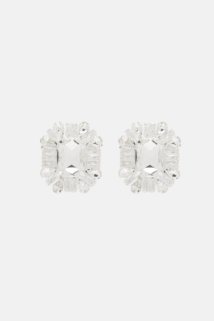 Pure Excellence Rhinestone Earrings - Silver
