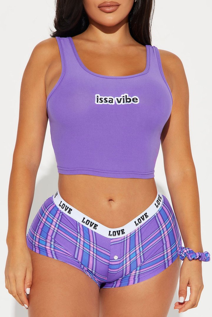 Issa Vibe PJ Boyshort Set - Purple/combo