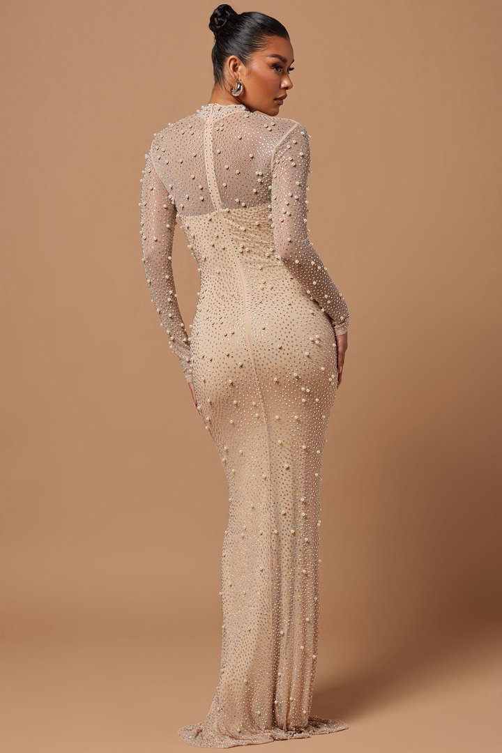 Anastasia Brooke Embellished Maxi Dress - Nude