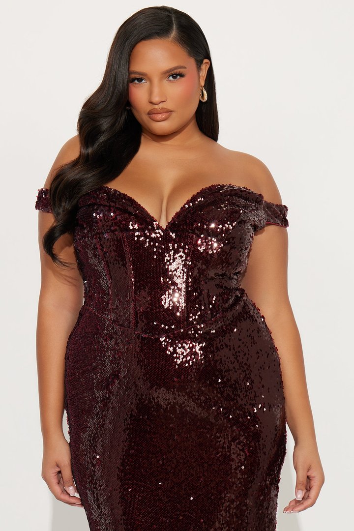 Marielle Sequin Gown - Burgundy