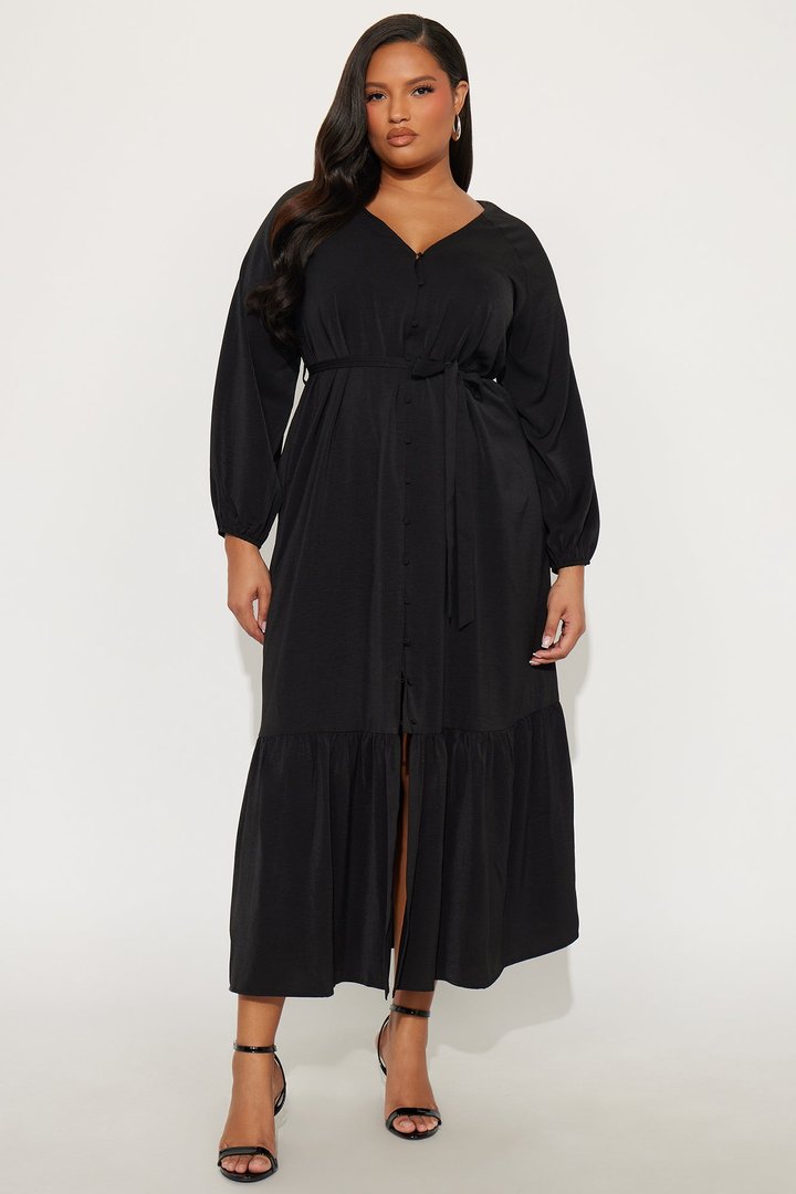 Swaying Long Sleeve Maxi Dress - Black