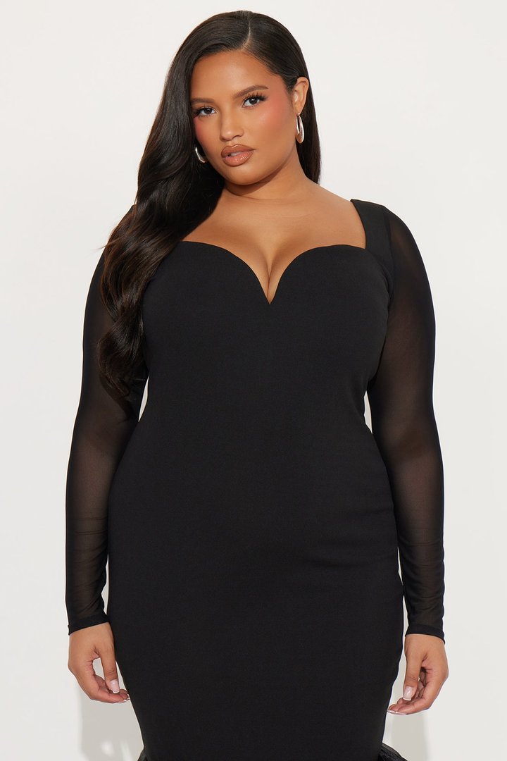 Monte Carlo Nights Long Sleeve Midi Dress - Black