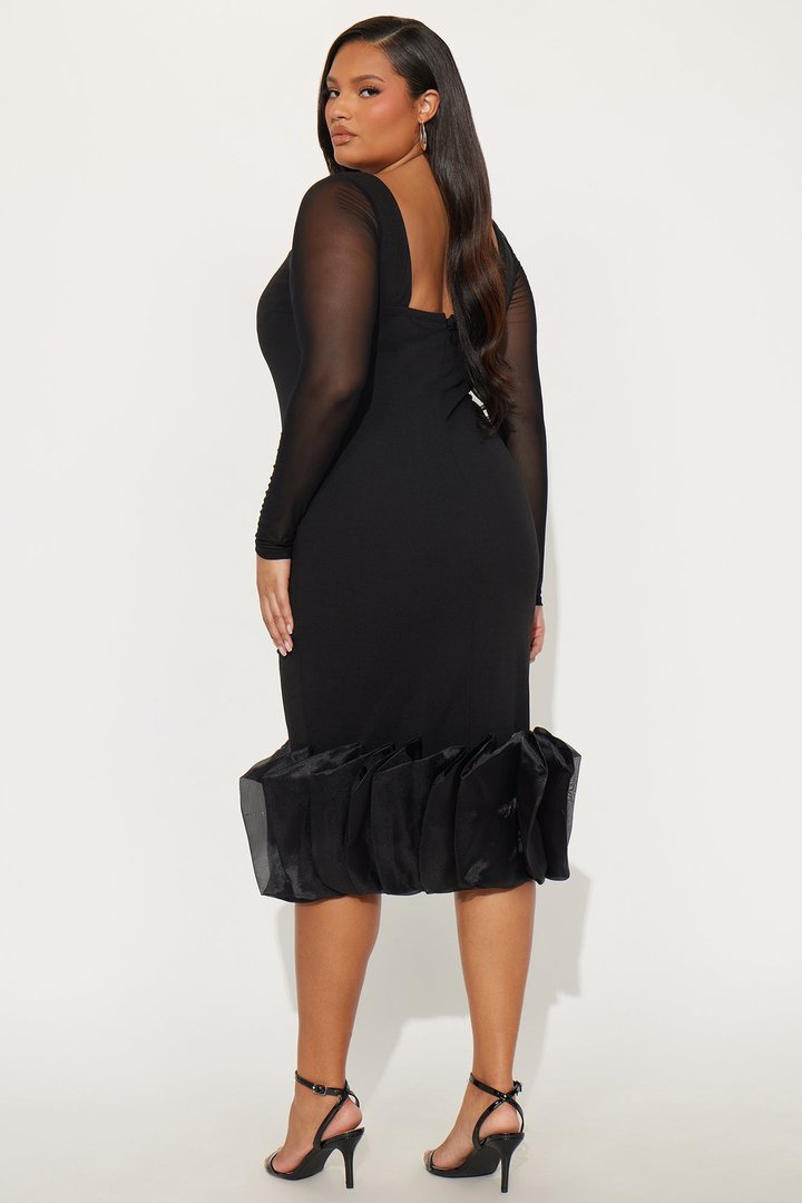 Monte Carlo Nights Long Sleeve Midi Dress - Black