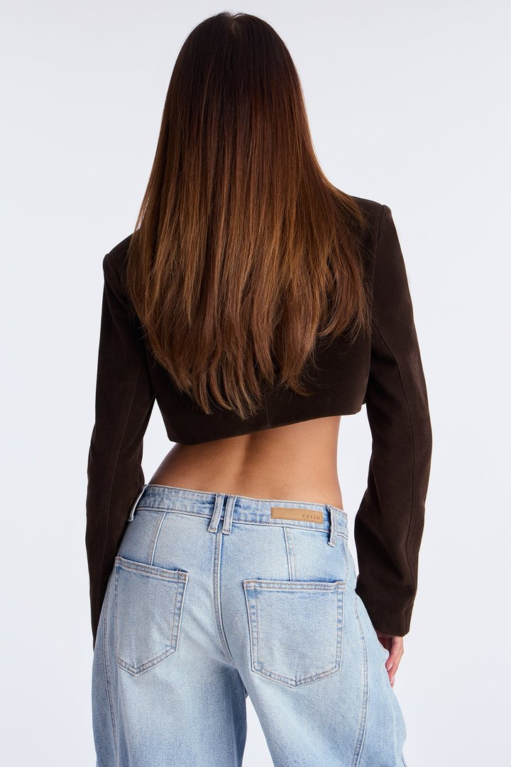 Blake Cropped Faux Suede Moto Jacket - Chocolate