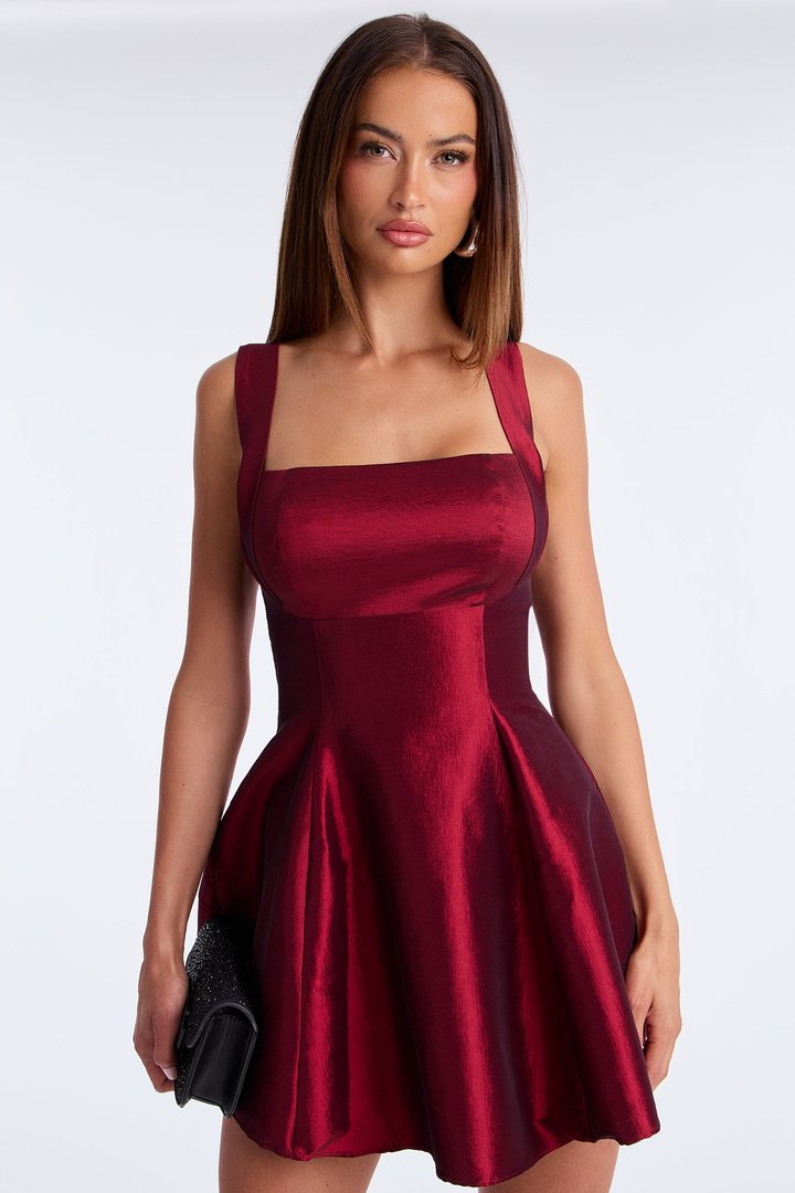 Kira Taffeta A Line Mini Dress - Red