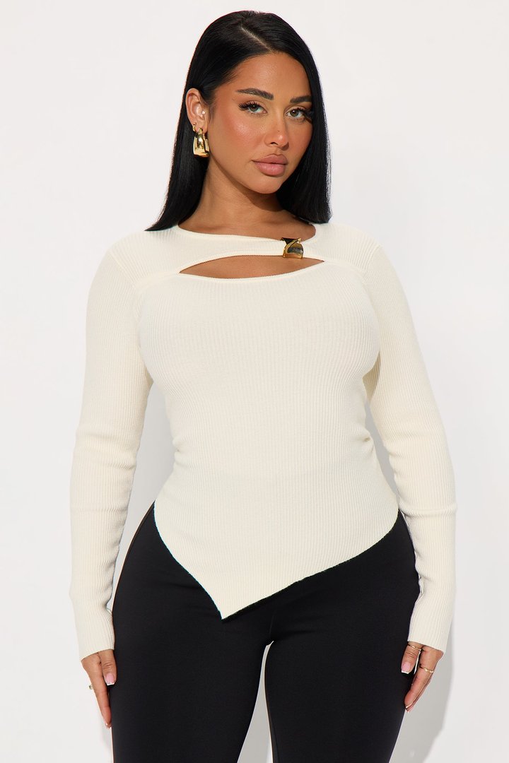 Pumpkin Spice Hardware Sweater Top - Ivory
