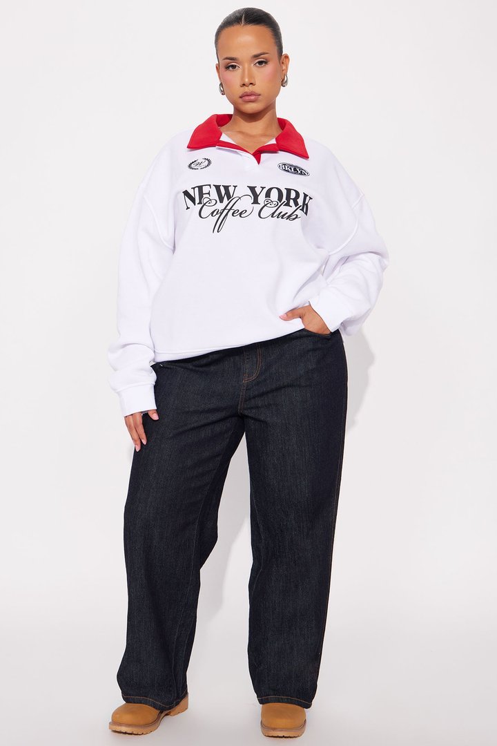 NYC Coffee Club Fleece Rugby Sweatshirt - White