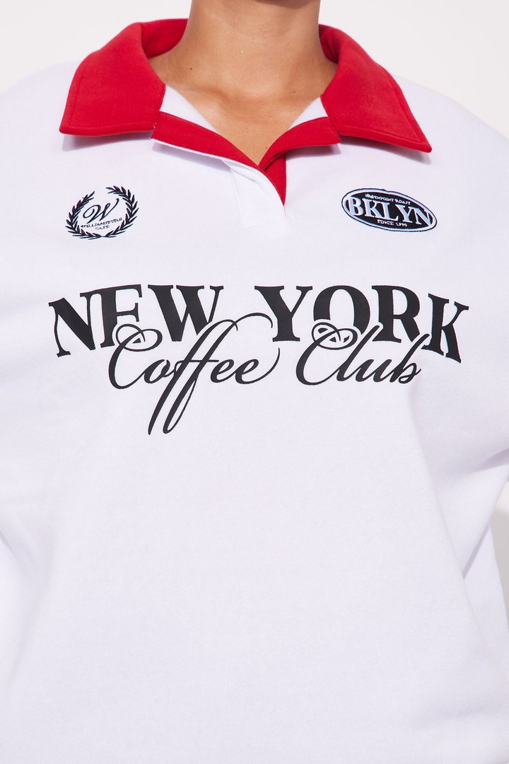 NYC Coffee Club Fleece Rugby Sweatshirt - White